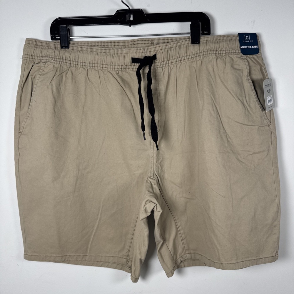 Mens BEIGE STRETCH JOGGER SHORTS Casual Woven ABOVE KNEE Elastic Waist 2XL 44-46